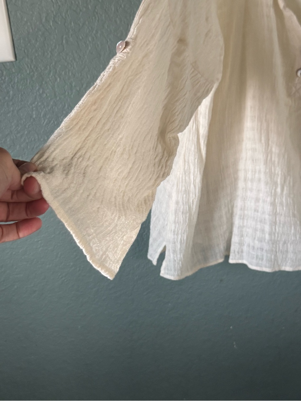 Soft Surroundings Linen Weekender Gauzy Cream Shell Button-Henley Tunic Size XL - Picture 5 of 6